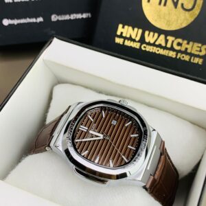 PP Leather Straps (Brown Strap Silver Case Inner Brown)
