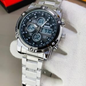 S-K-M-E-I 1389 Dual Time Analog Digital Stainless Steel Watch - Silver/Black