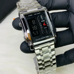 Original SKMEI 1868 (Silver–Black Dual Time Watch)