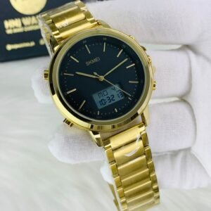 ORIGINAL SKMEI 2120 – Digital Analog Full Steel Men’s Watch  (Golden/ Black)